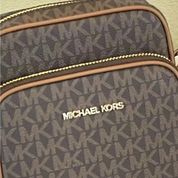 MICHAEL KORS FLIGHT BAG MEDIUM NS CHAIN CROSSBODY SHOULDER MK BROWN SIGNATURE - Picture 2 of 9